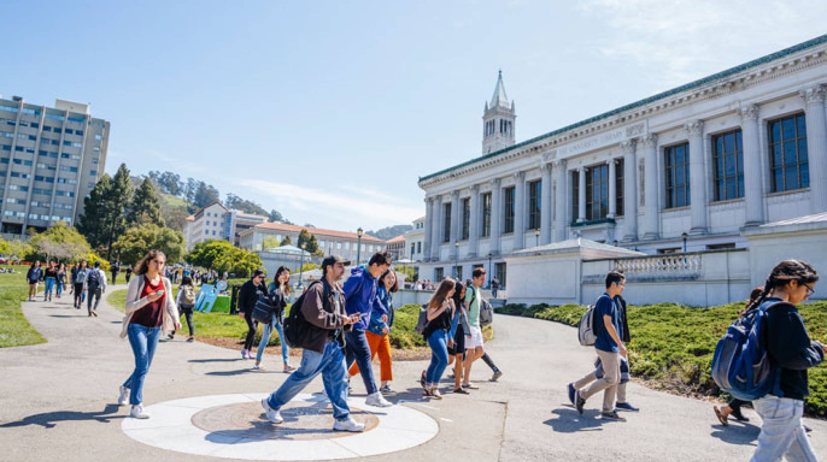 Students walk across the UC Berkeley campus