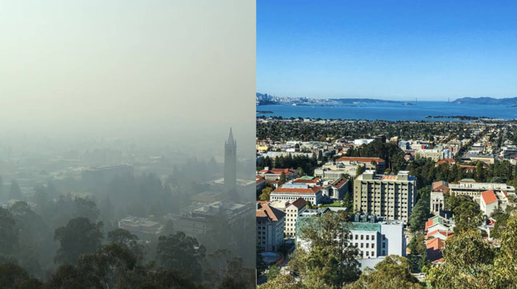 View from Berkeley Lab on a clear day versus a polluted one