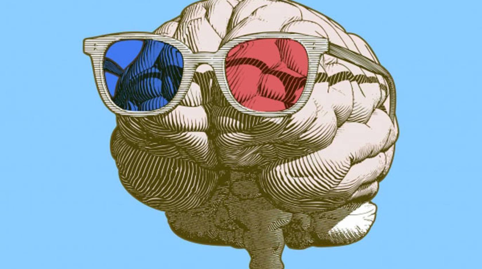 Brain with red and blue sunglasses on