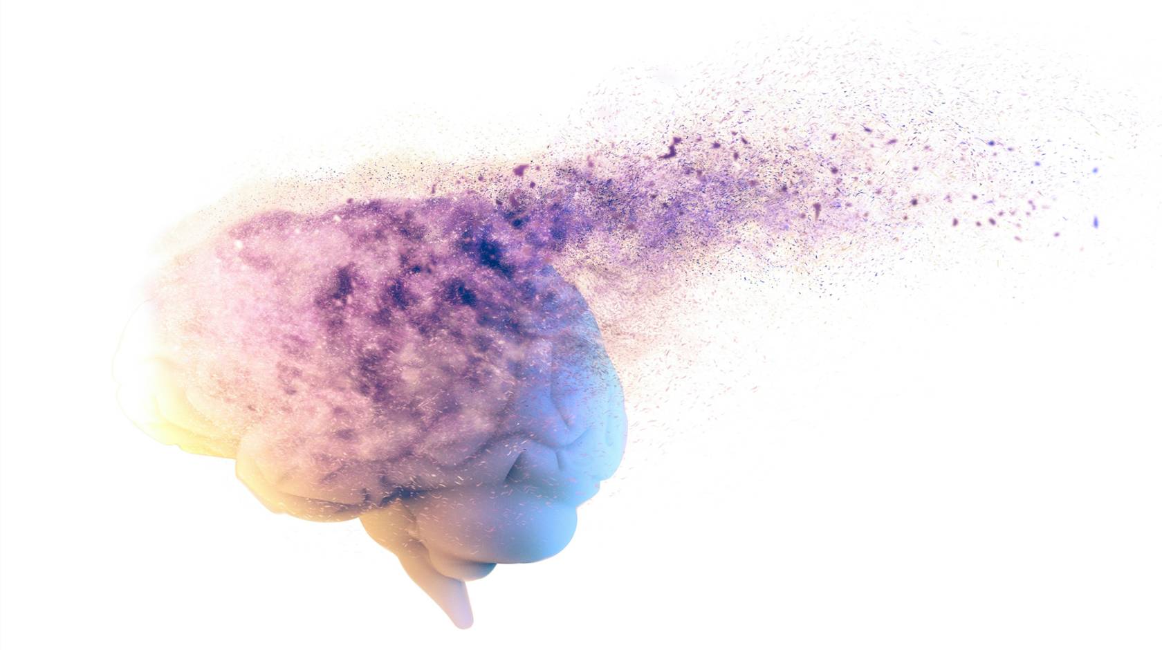 An image of a purple brain disintegrating
