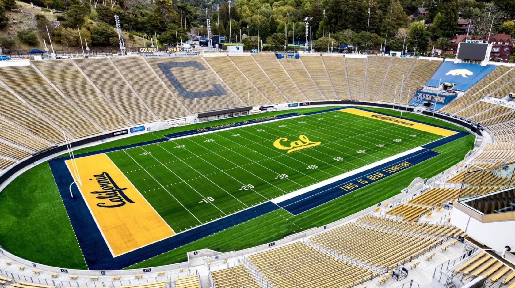 UC Berkeley football stadium from above without the Pac-12 logo