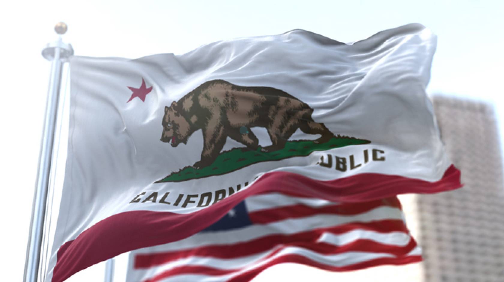 State of California flag flying in the wind.