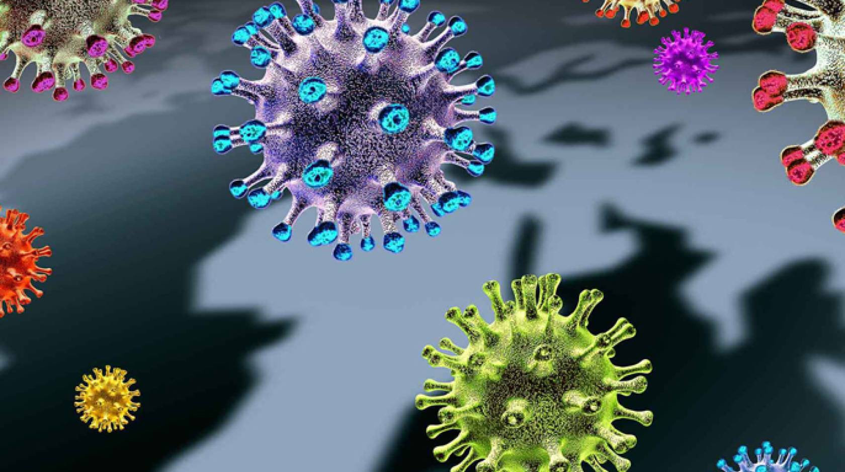 SARS-CoV-2 molecules in different colors