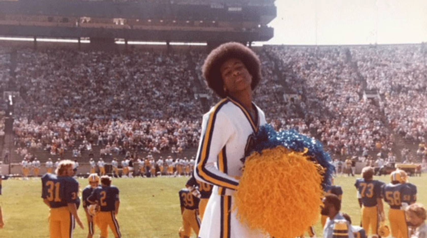 Cynthia Marshall, as a U C Berkeley cheerleader in the late 1980s