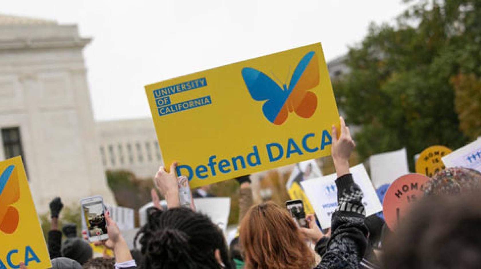 People holding up DACA signs outside SCOTUS