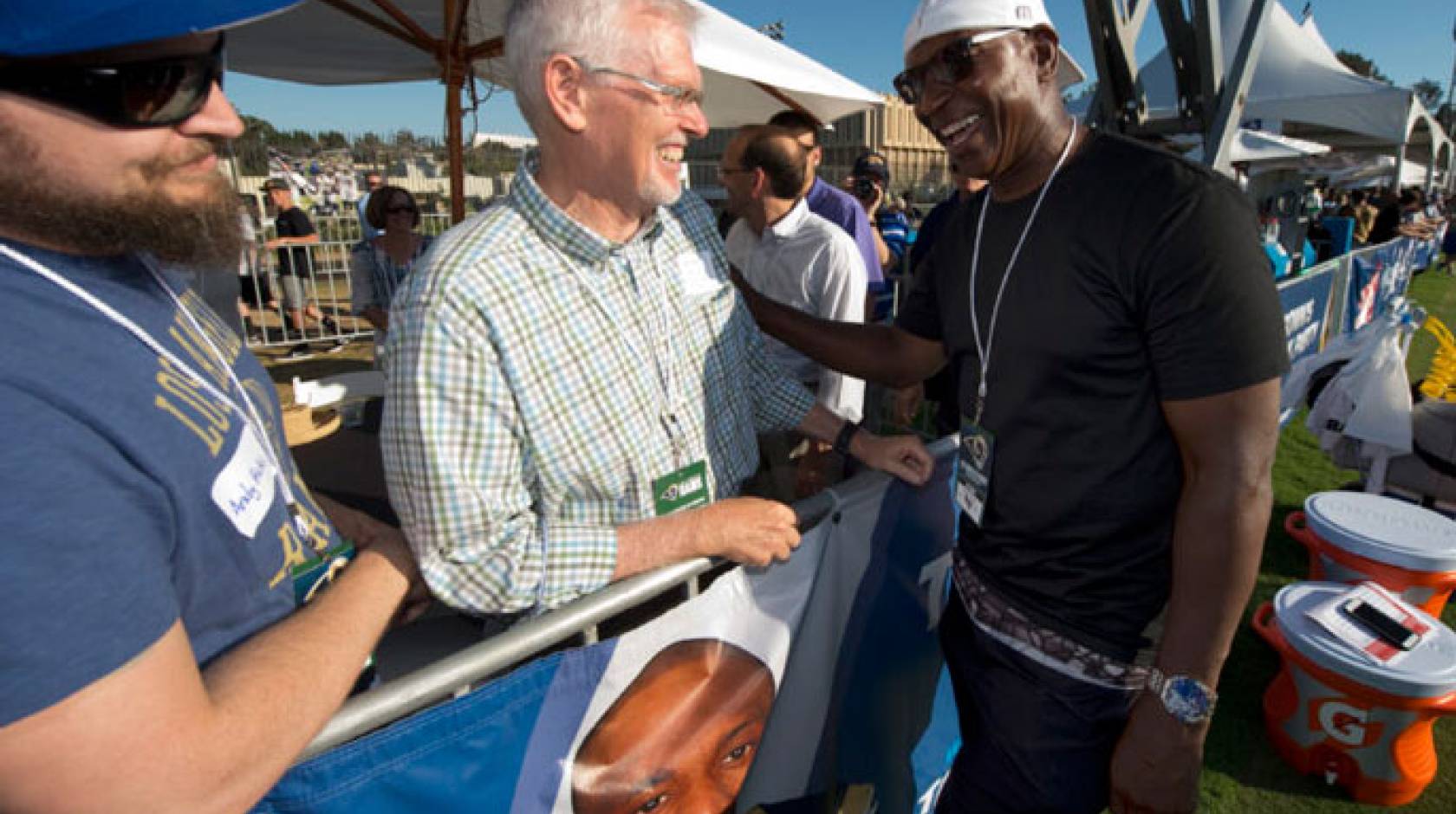 James Hicks with Eric Dickerson at a Rams practice