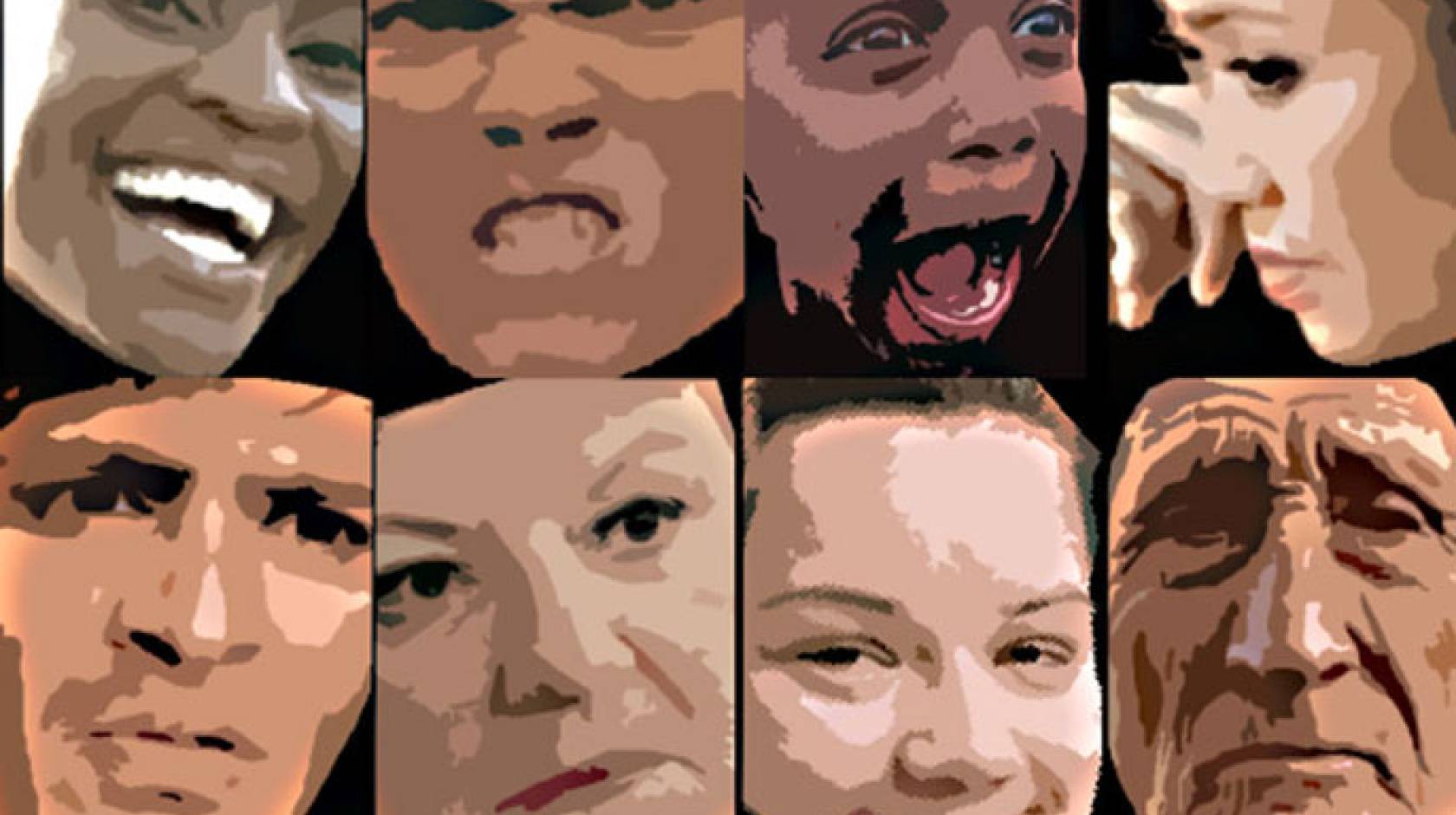A series of different faces making different facial expressions