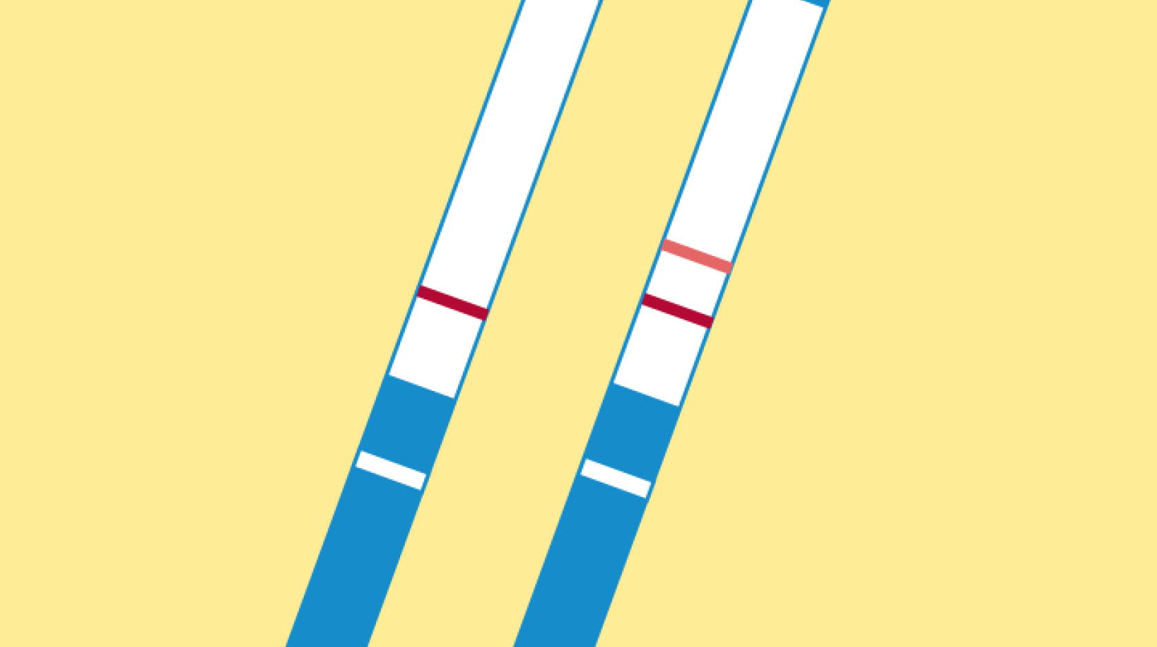 Flat-style illustration showing 2 long rectangular test strips in blue and white on a light yellow background