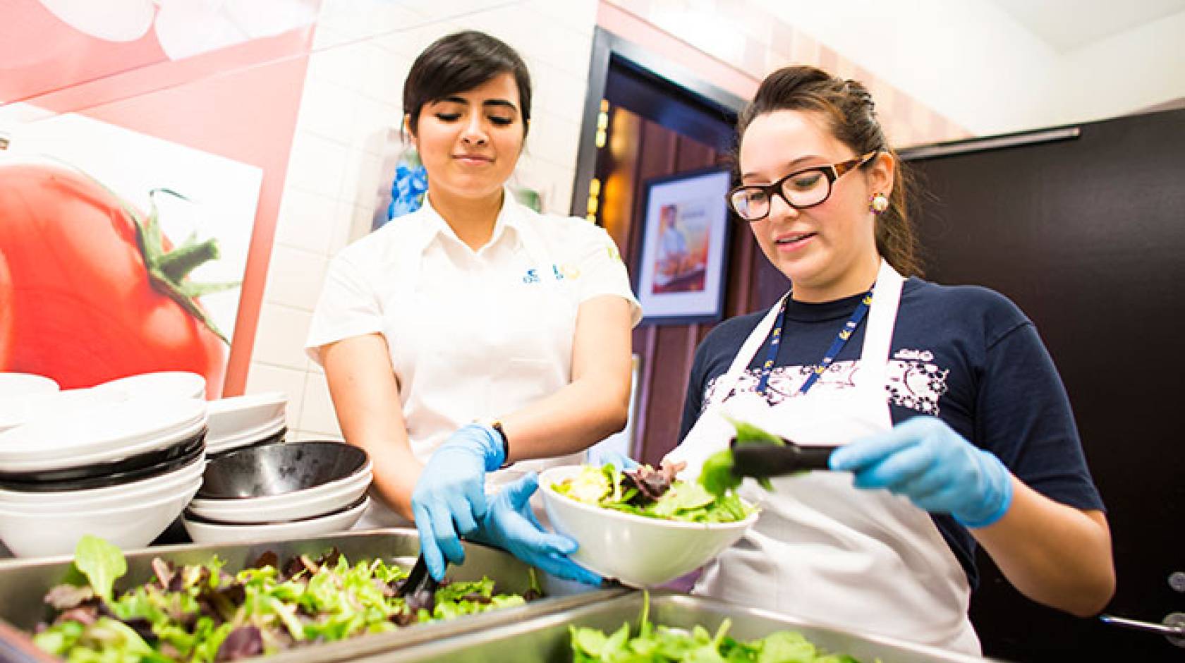 students serving food