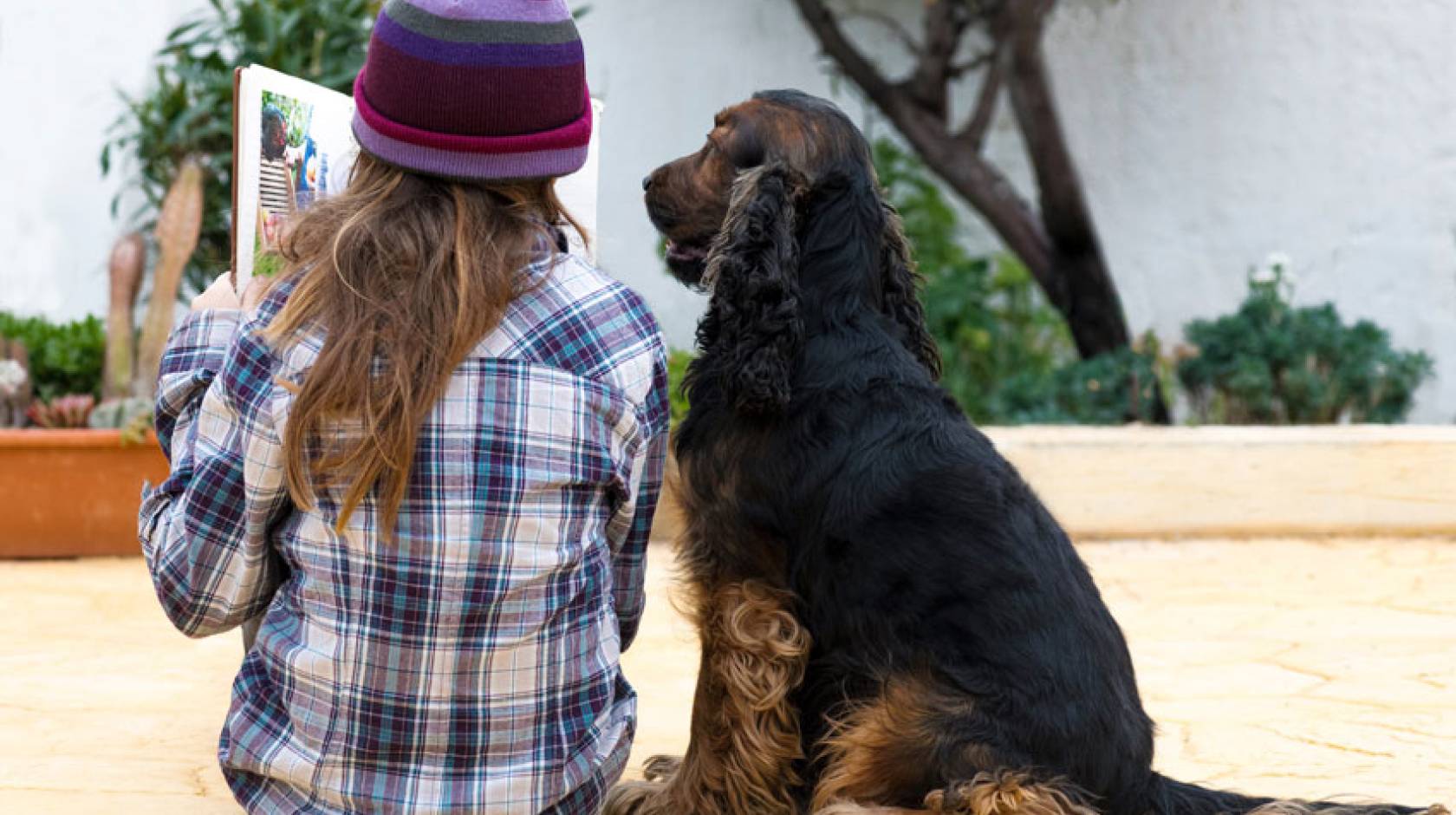 Child reading to a dog