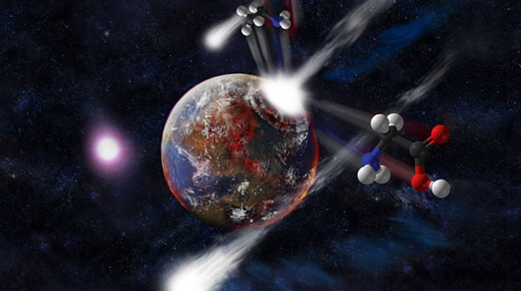 simulation of comet hitting young Earth