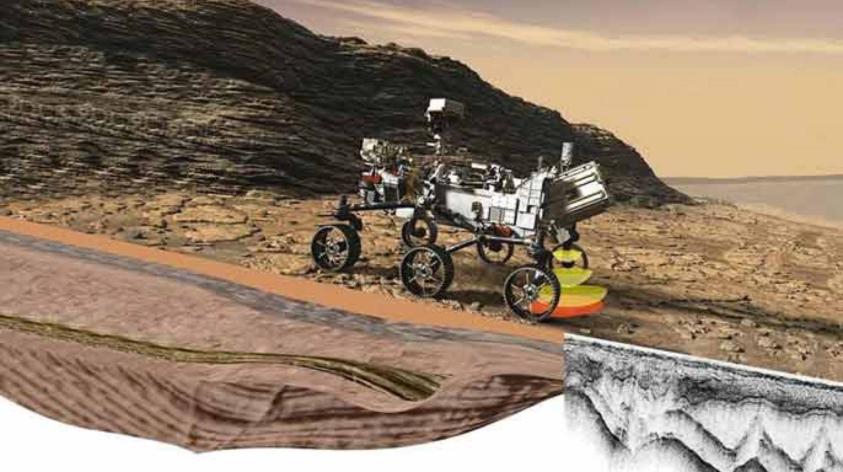 Rendering of the NASA Perseverance rover on Mars