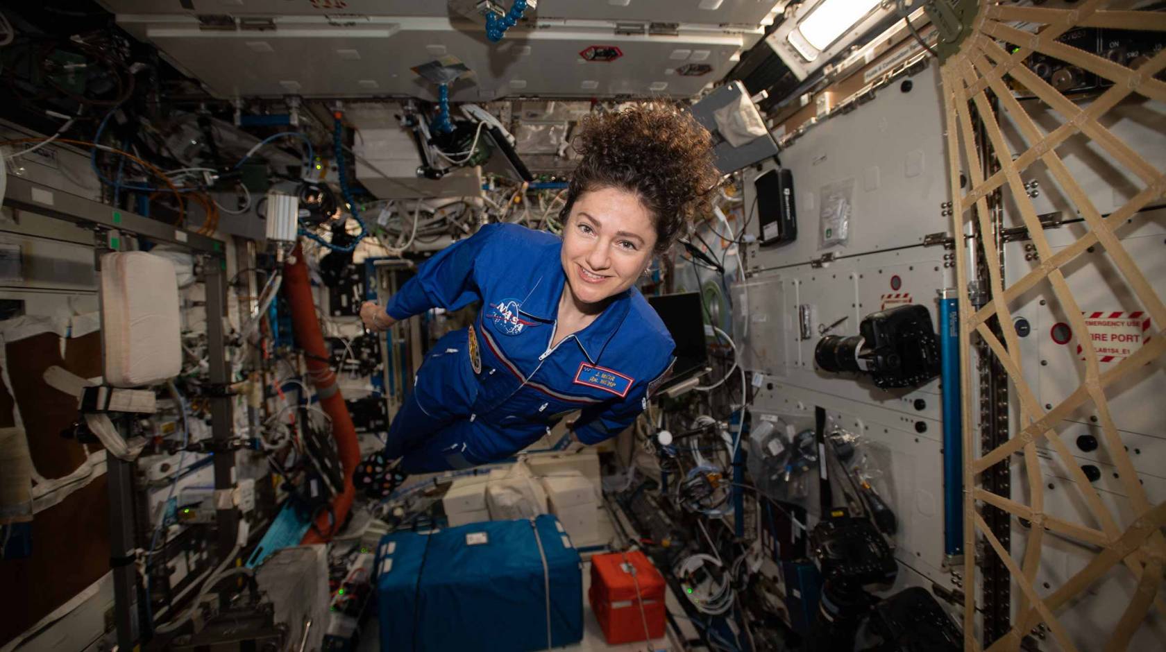 Jessica Meir hovers weightless Meir hovers for a portrait in the weightless environment of the International Space Station. 