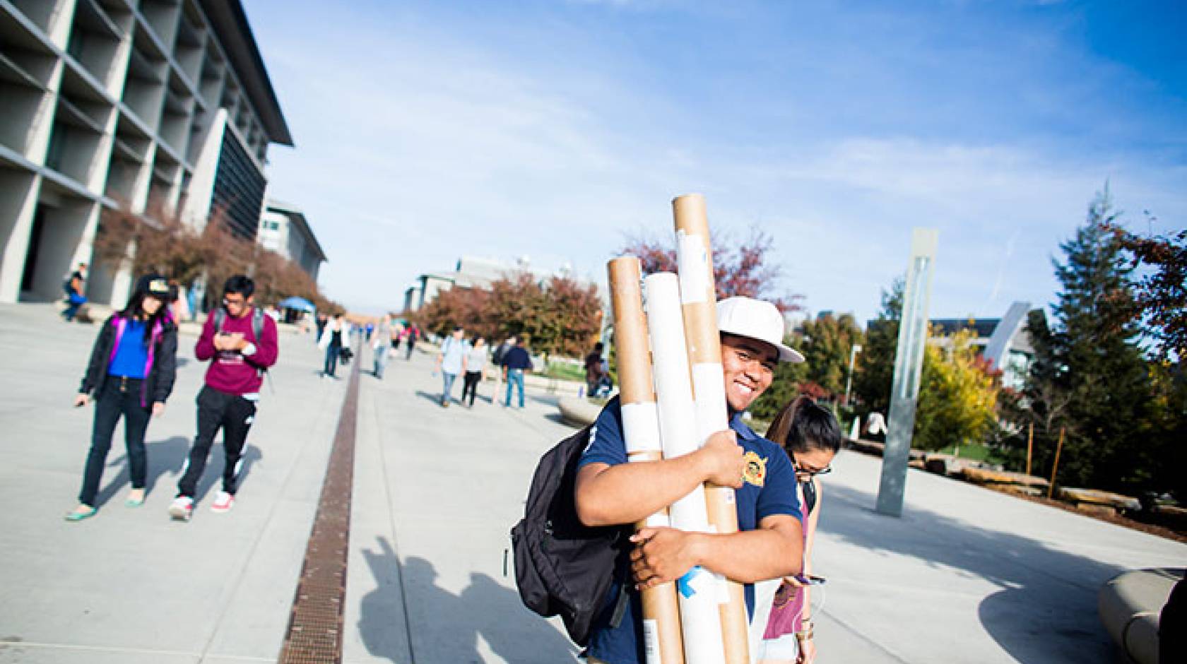 students walking on UC Merced campus