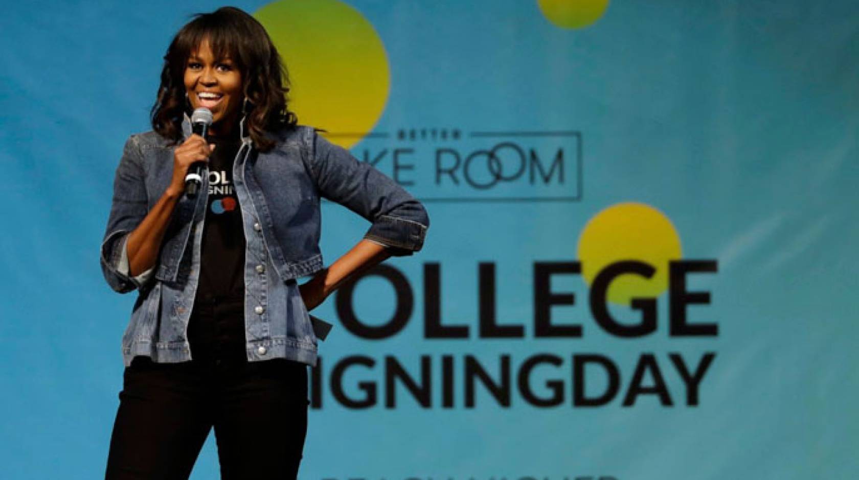 Michelle Obama on stage at College Signing Day