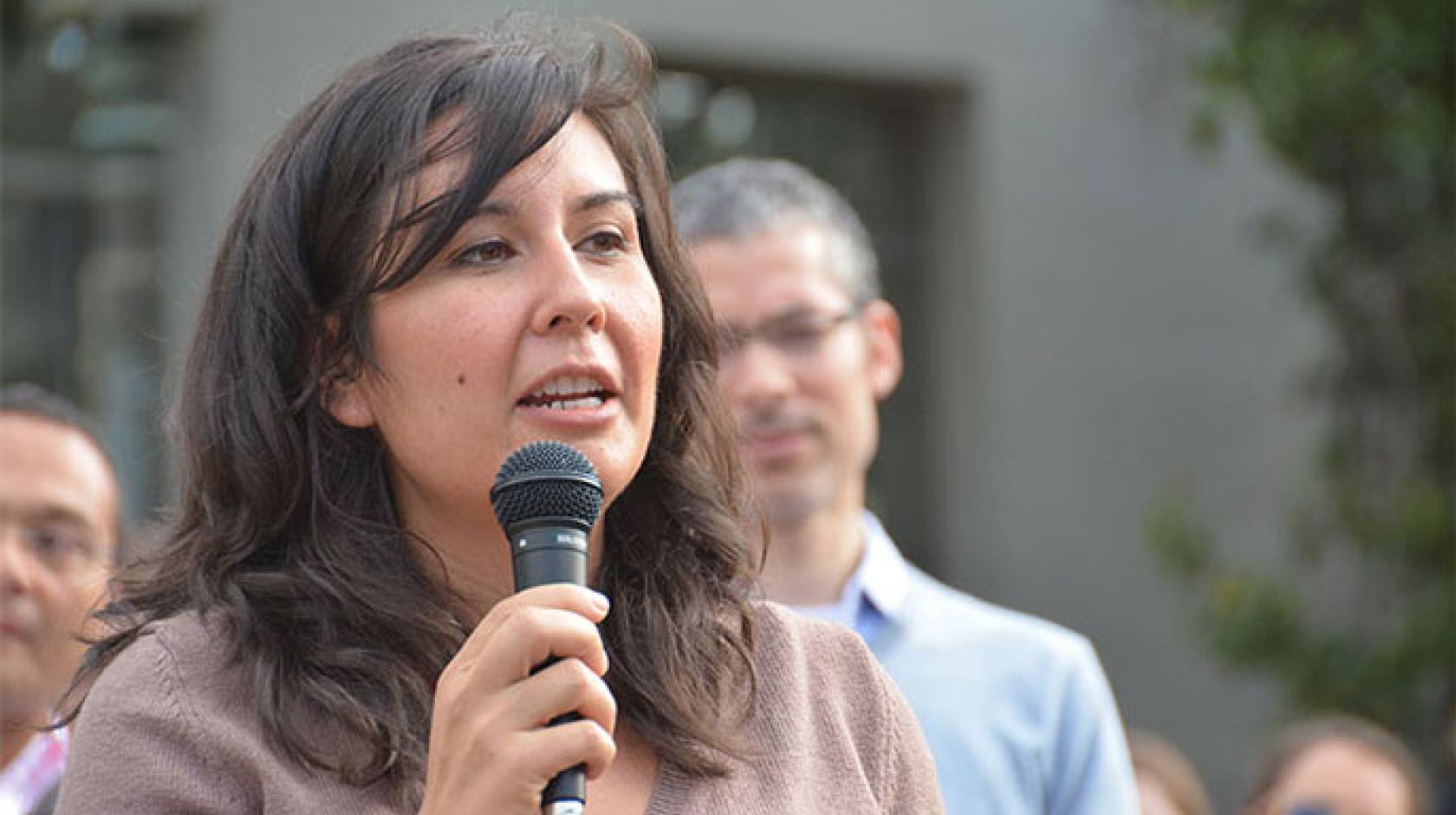 G. Cristina Mora speaks at a UC Berkeley rally