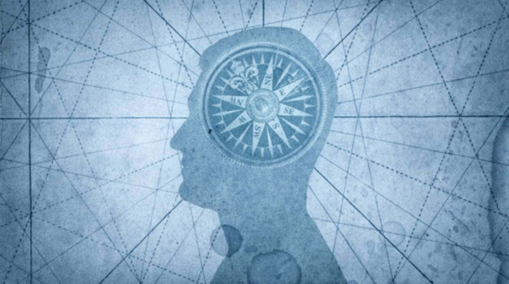 Compass inside someone's brain illustration