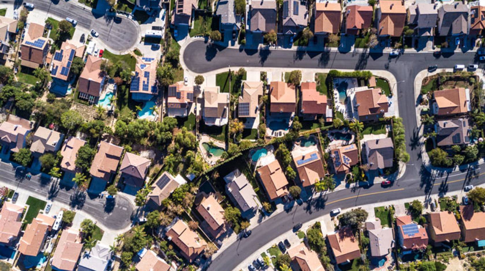 Aerial shot of a suburban neighborhood