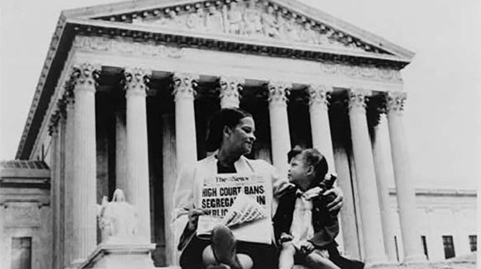 Nettie Hunt with daughter on steps of Supreme Court