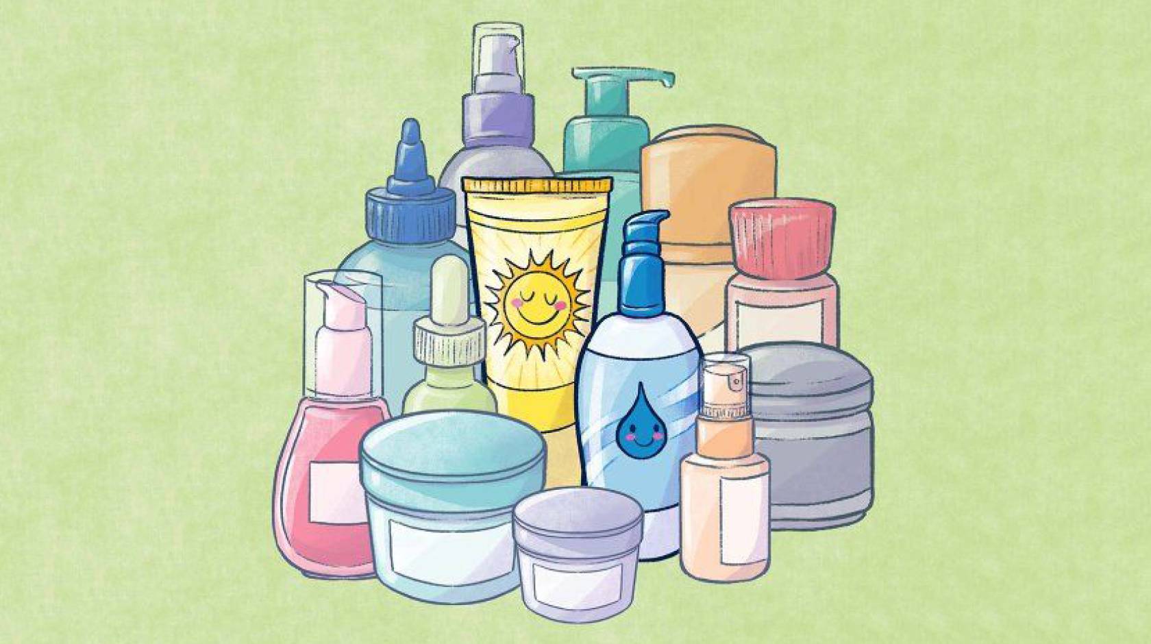 An illustration of skin care products