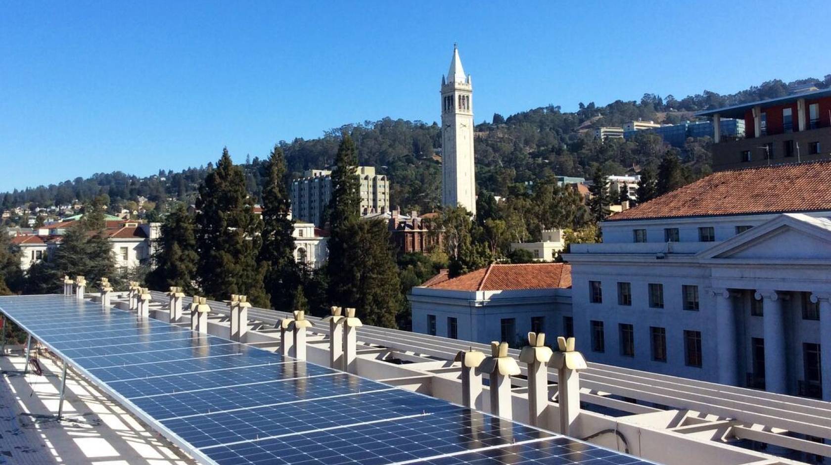 Solar panels on UC Berkeley campus, Campanile in the background