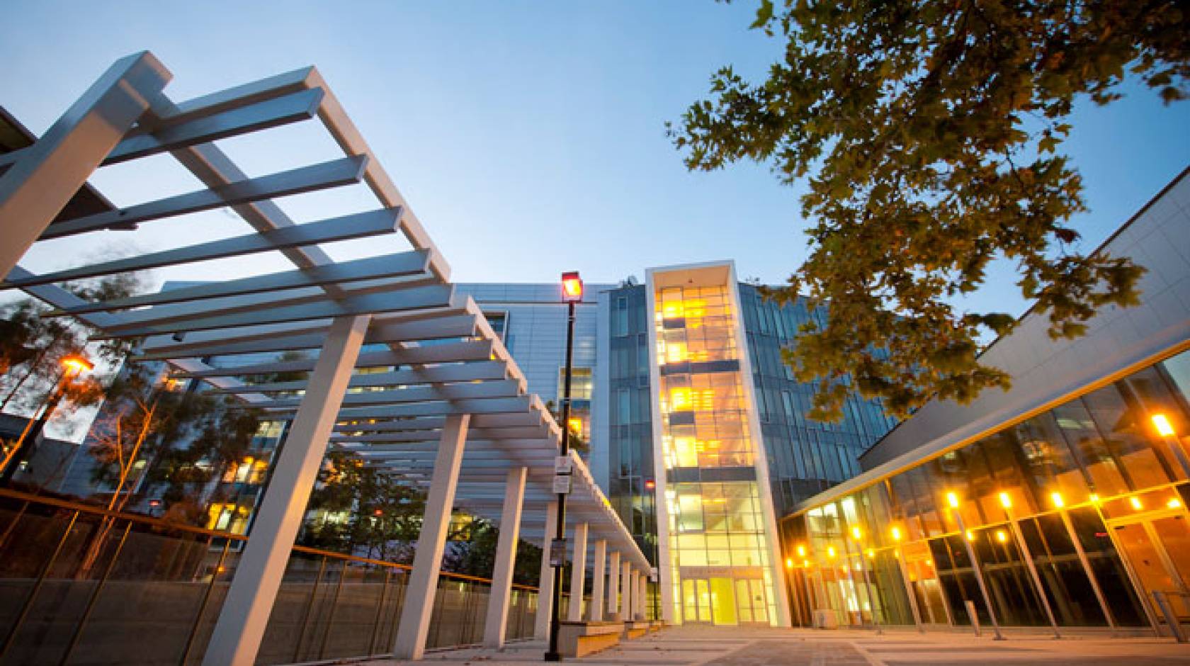 Atkinson Hall exterior in the evening