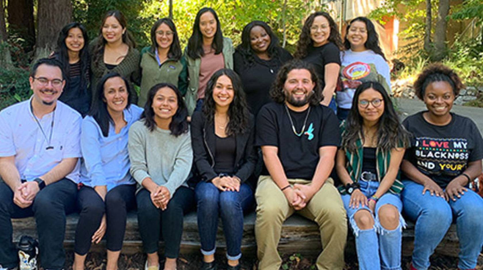 Rebecca Covarrubias in a group of first-gen students