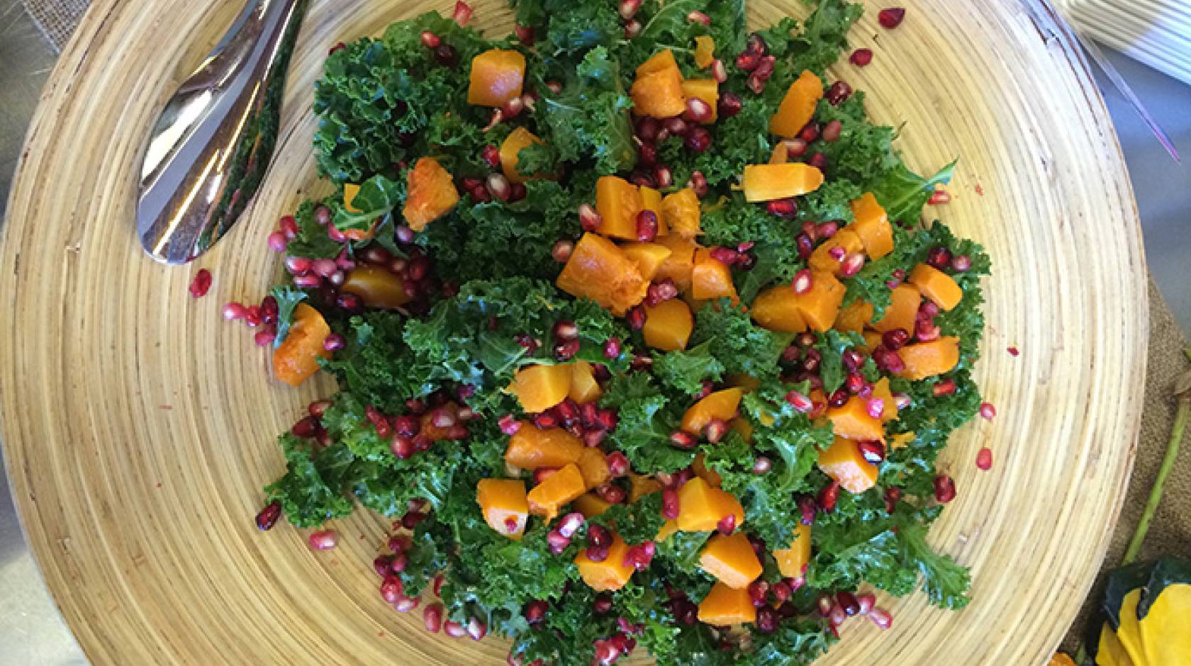 A vegan kale, pomegranate and roasted butternut squash salad is among the harvest salads on Brown’s winter menu.
