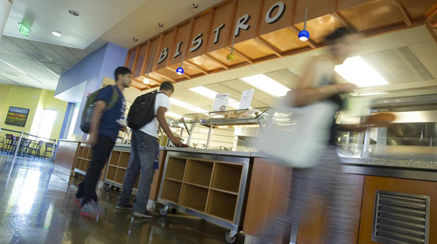 Students pick up food at the Bistro in the Segundo Dining Commons at UC Davis.