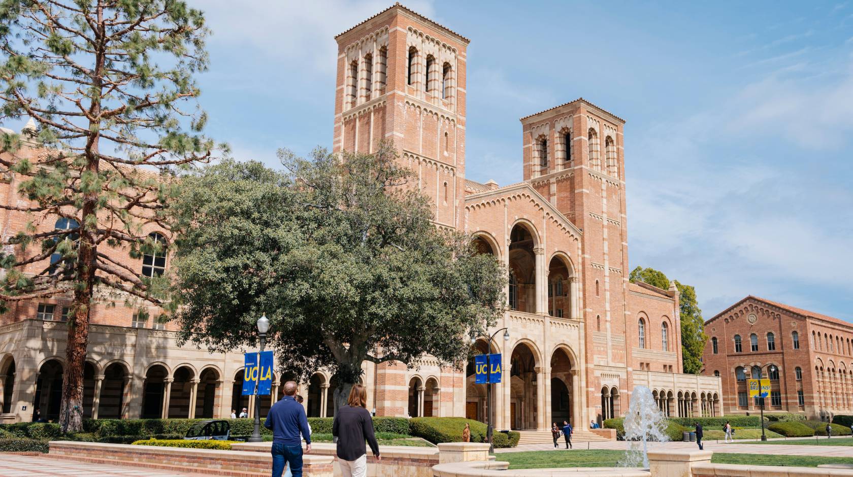 A brick square leads to Royce Hall on the UCLA campus