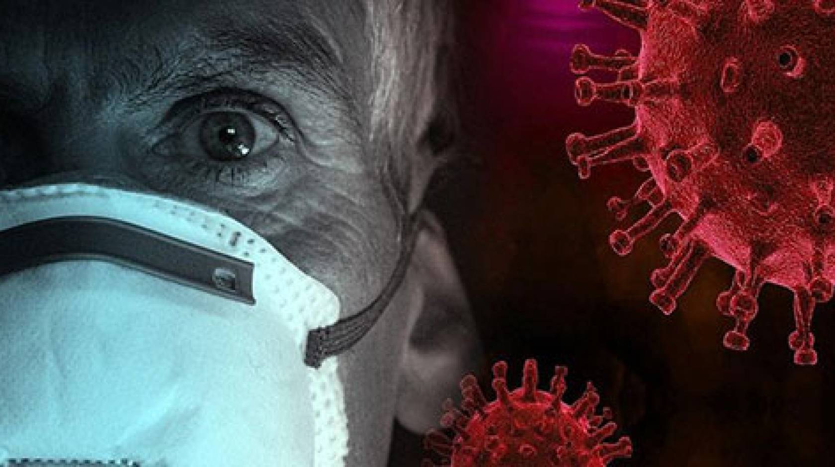 Man with mask with a coronavirus illustrated next to him