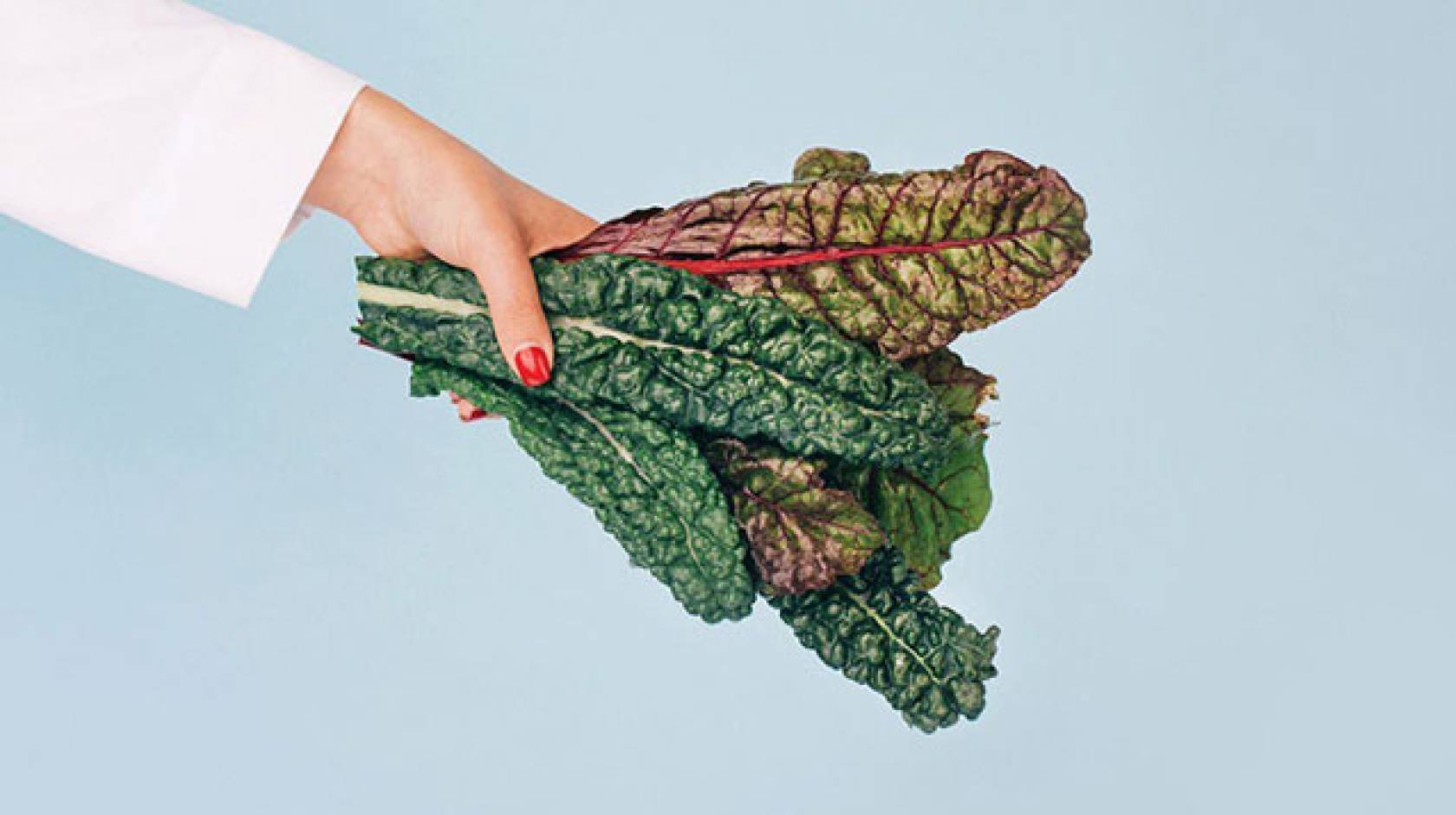 A doctor holding kale