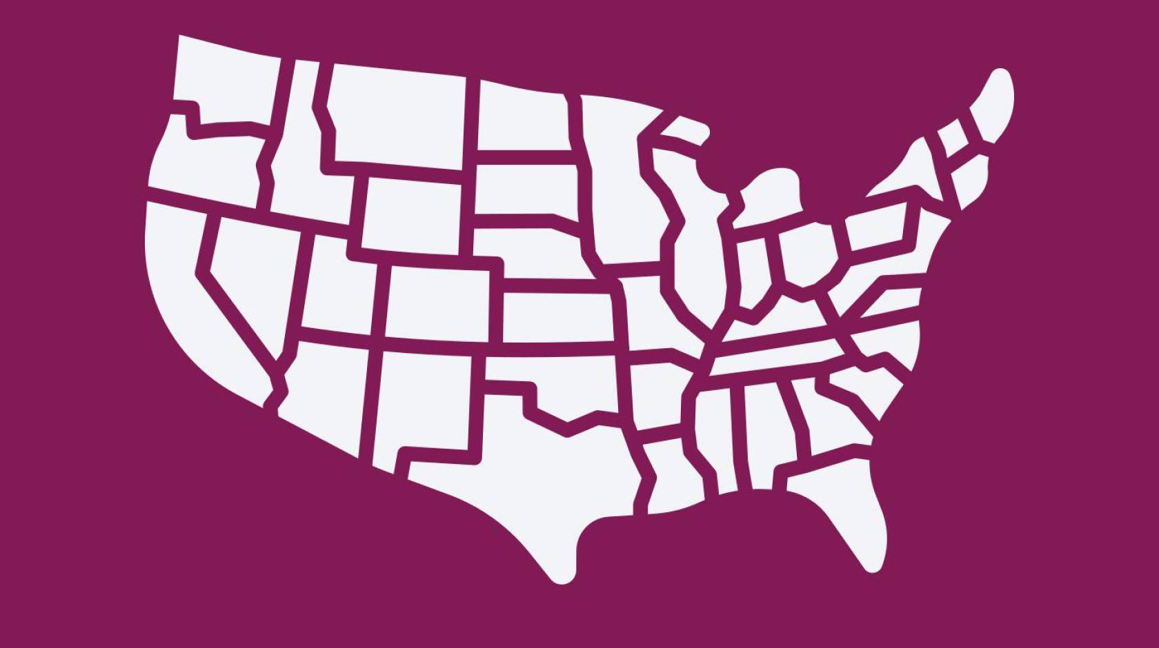 A map of the US on a magenta background