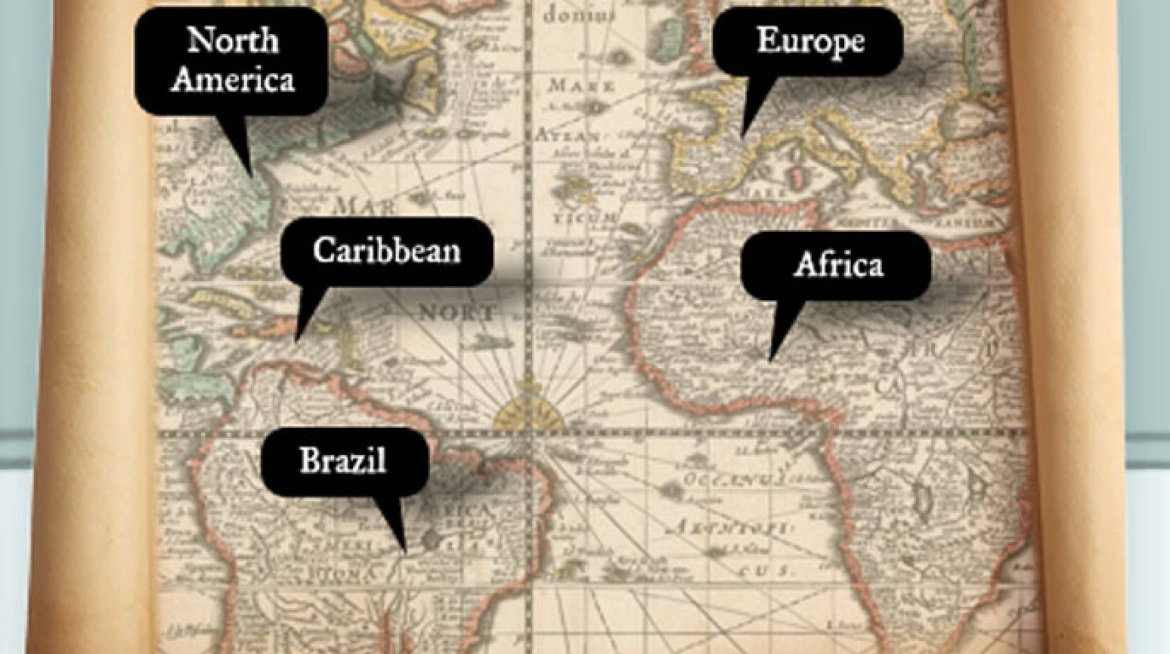 Map of slave trade voyages with geographic labels