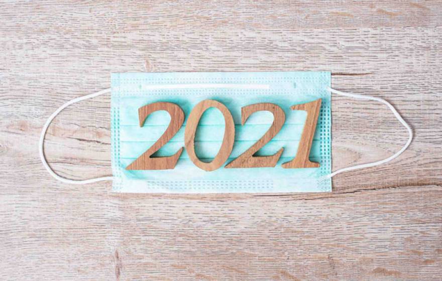 2021 on a surgical face mask