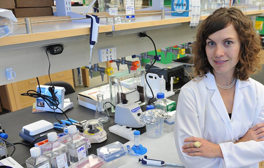 Amy Rowat in her UCLA laboratory.