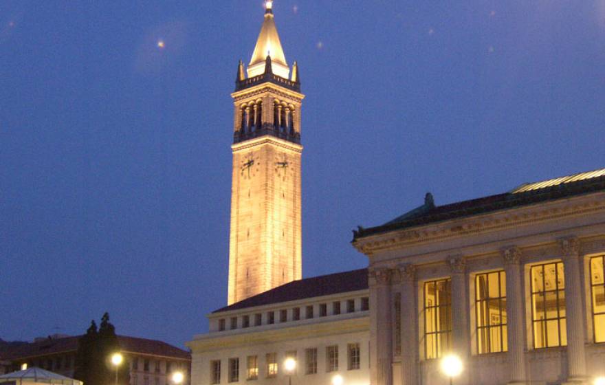 UC Berkeley's campanile at dusk