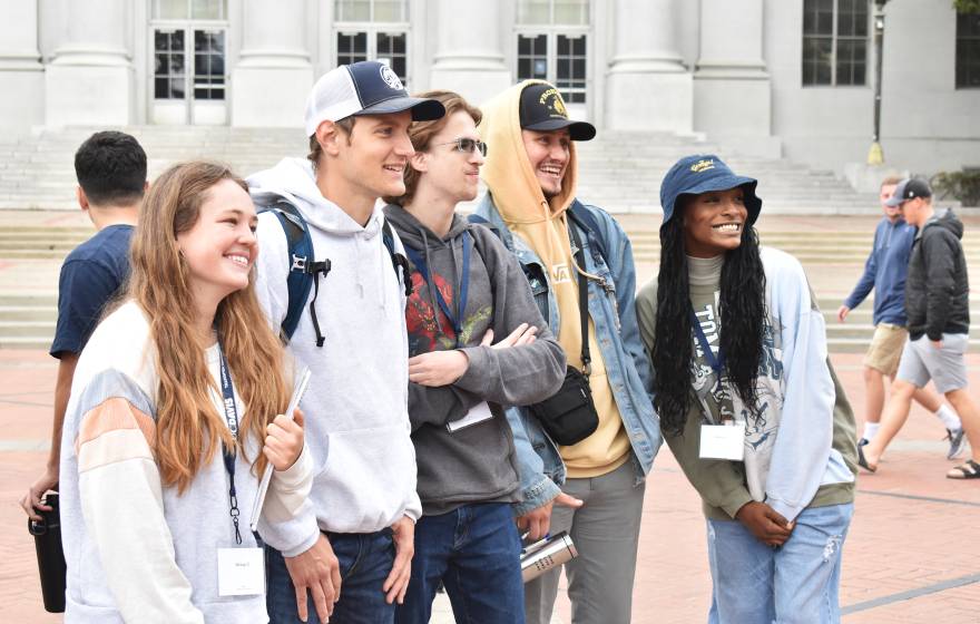 A group of community college students on a campus tour