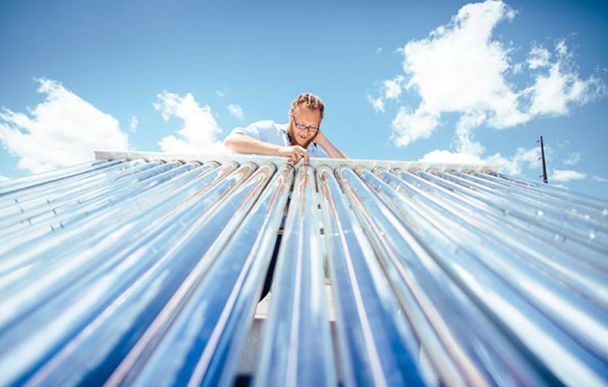 Man on solar tubing