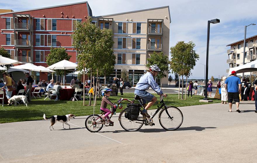 west village buildings with bicyclist