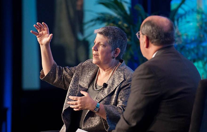 Janet Napolitano and Noah Brown