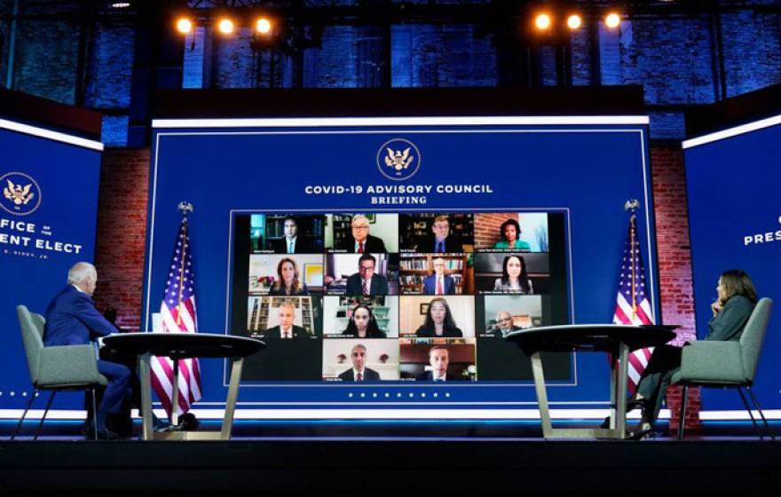 Joe Biden and Kamala Harris in a virtual meeting on COVID-19