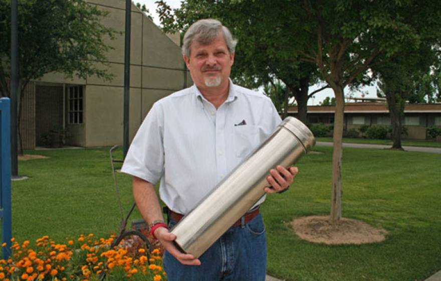 Jeff Dahlberg, director of the UC Kearney Research and Extension Center, with the time capsule that will be buried May 26. 