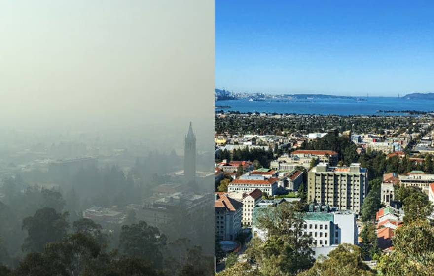 View from Berkeley Lab on a clear day versus a polluted one