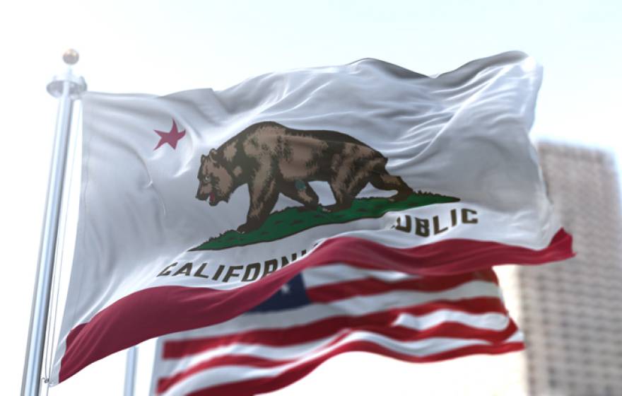 State of California flag flying in the wind.