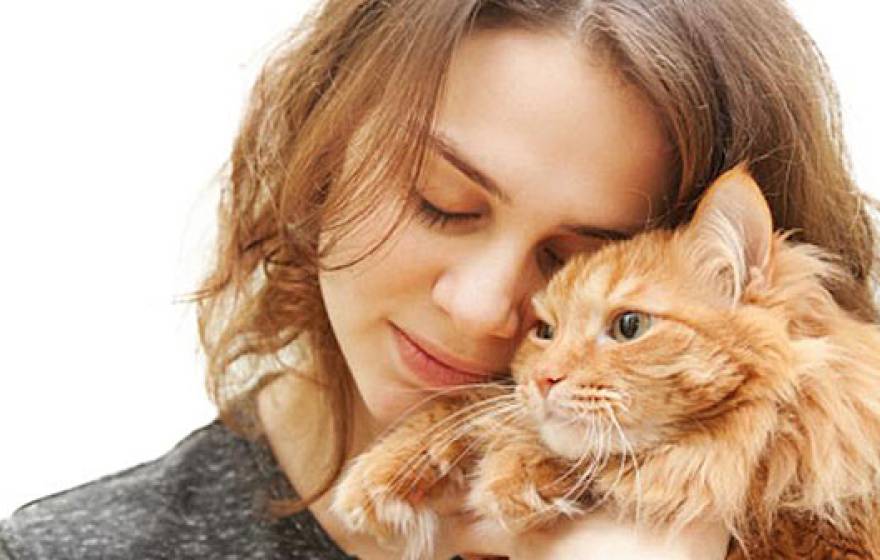 young woman and cat