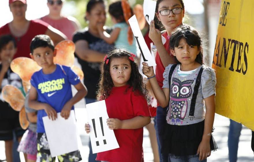 Children at an immigrant family separation protest in Phoenix