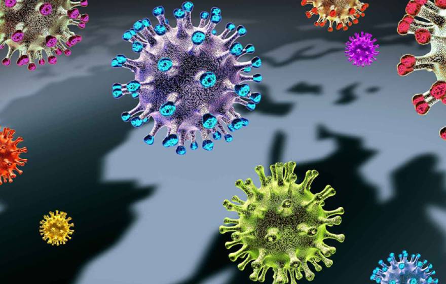 SARS-CoV-2 molecules in different colors