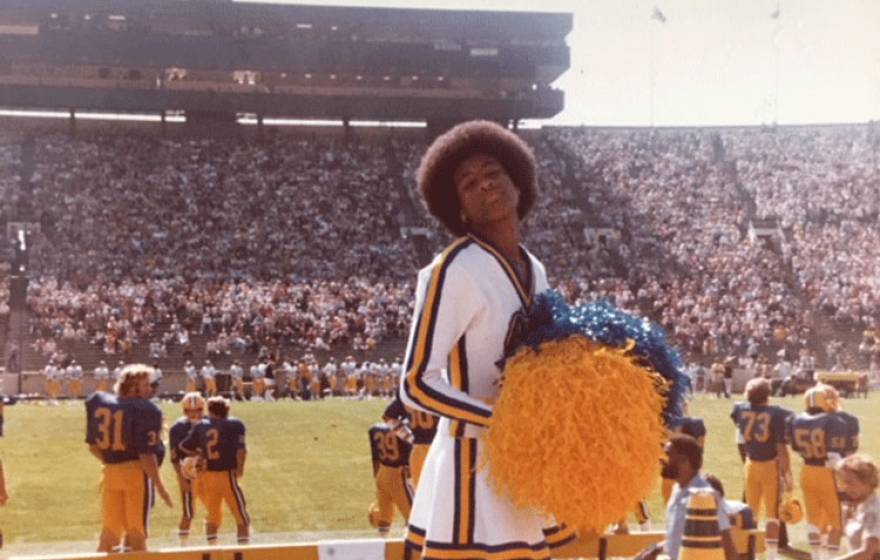 Cynthia Marshall, as a U C Berkeley cheerleader in the late 1980s