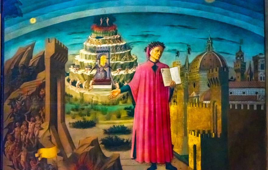 Domenico di Michelino Dante Divine Comedy Painting Duomo Cathedral Santa Maria del Fiore Church Florence Italy. Painting created 1465